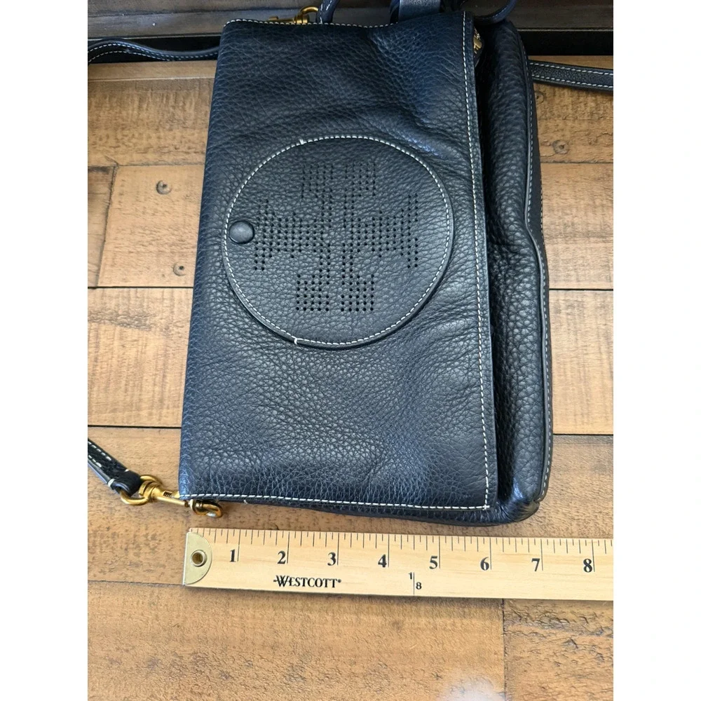 Tory Burch Leather Crossbody Bag Medium Black Pebbled Perforated Circle Logo